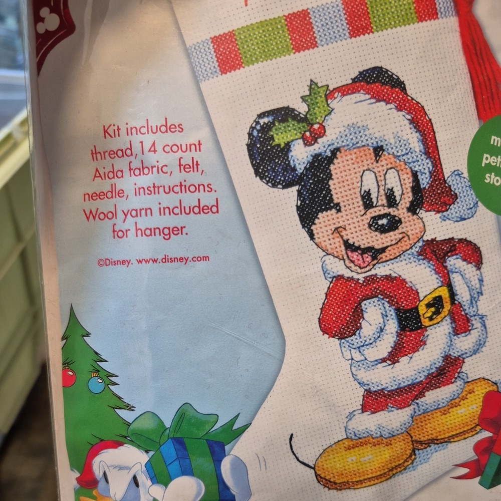 Disney Mickey Mouse Christmas Stocking Cross Stitch Kit 10" Long Finished NEW - Picture 2 of 3